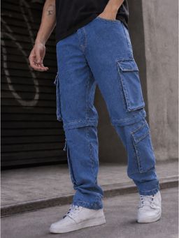 Bene Kleed - Men Blue Straight Fit Convertible Cargo Denim Jeans