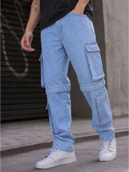 Bene Kleed - Men Blue Straight Fit Convertible Cargo Denim Jeans