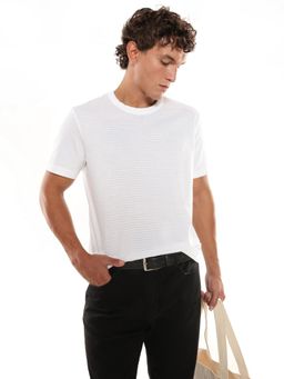 Calvin Klein - White Striped Regular Fit Cotton T-Shirt