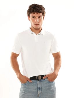 Calvin Klein - White Solid Regular Fit Cotton Polo T-Shirt