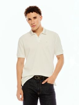 Calvin Klein - Beige Solid Regular Fit Cotton Polo T-Shirt