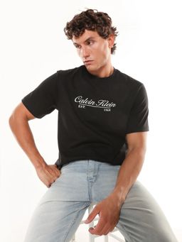 Calvin Klein - Embroidered Logo Black Relaxed Fit Cotton T-Shirt