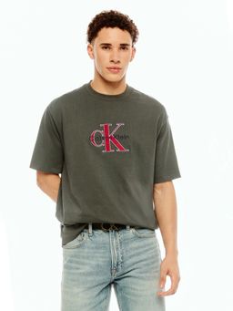 Calvin Klein - Embroidered Logo Green Relaxed Fit Cotton T-Shirt