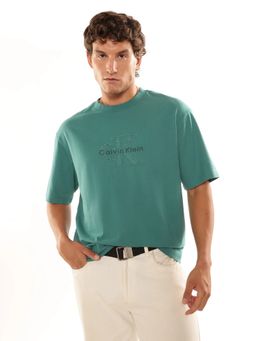 Calvin Klein - Embroidered Logo Green Relaxed Fit Cotton T-Shirt
