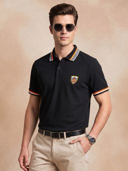 VEIRDO - Men Black Badge Regular Fit Exclusive Pique Lycra Polo T-Shirt