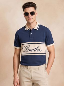 VEIRDO - Men Limitless Navy Blue Regular Fit Exclusive Polo T-Shirt