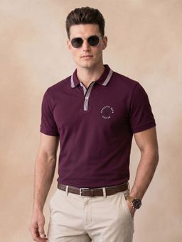 VEIRDO - Men Purple Regular Fit Pique Lycra Exclusive Polo T-Shirt