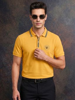 VEIRDO - Men Yellow Regular Fit Pique Lycra Exclusive Polo T-Shirt