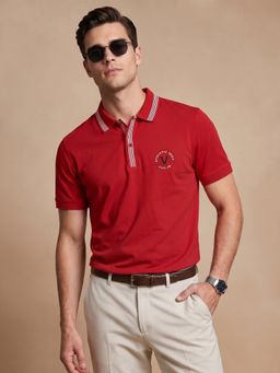VEIRDO - Men Red Regular Fit Pique Lycra Exclusive Polo T-Shirt