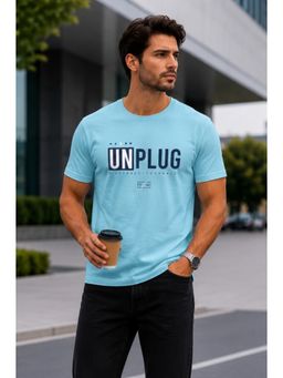 Parcel Yard - Men Blue Round Neck Printed Half Sleeve T-Shirt