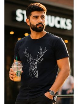 Parcel Yard - Men Black Round Neck Printed Half Sleeve T-Shirt