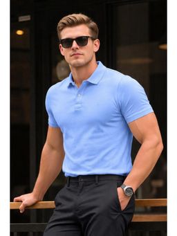 Parcel Yard - Men Blue Henley Neck T-Shirt