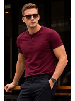 Parcel Yard - Men Purple Henley Neck T-Shirt