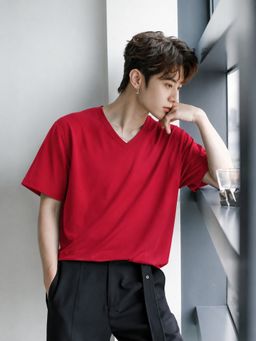 Parcel Yard - Men Red V-Neck T-Shirt