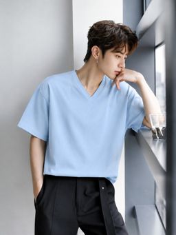 Parcel Yard - Men Blue V-Neck T-Shirt