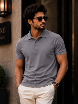 Parcel Yard - Men Grey Collar Neck Polo T-Shirt