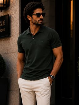 Parcel Yard - Men Olive Collar Neck Polo T-Shirt