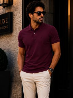 Parcel Yard - Men Purple Collar Neck Polo T-Shirt