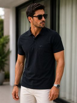 Parcel Yard - Men Black Collar Neck Polo T-Shirt