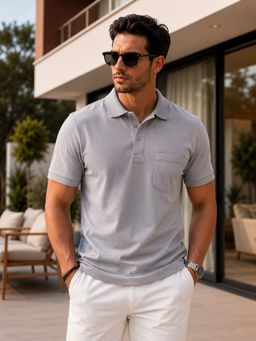 Parcel Yard - Men Grey Collar Neck Polo T-Shirt