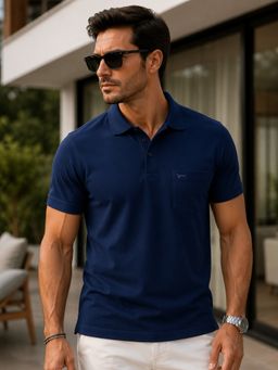 Parcel Yard - Men Navy Blue Collar Neck Polo T-Shirt