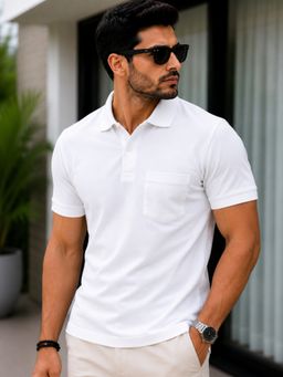 Parcel Yard - Men White Collar Neck Polo T-Shirt