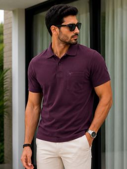 Parcel Yard - Men Purple Collar Neck Polo T-Shirt