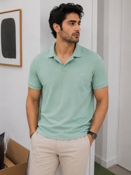 Parcel Yard - Men Green Collar Neck Polo T-Shirt