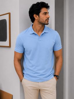 Parcel Yard - Men Blue Collar Neck Polo T-Shirt
