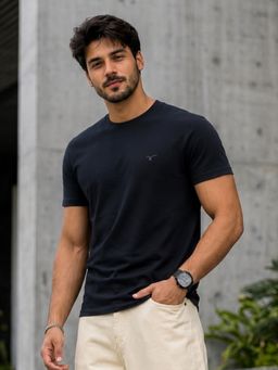 Parcel Yard - Black Half Sleeve Round Neck Plain T-Shirt for Men