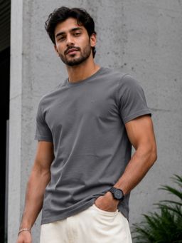 Parcel Yard - Grey Half Sleeve Round Neck Plain T-Shirt for Men