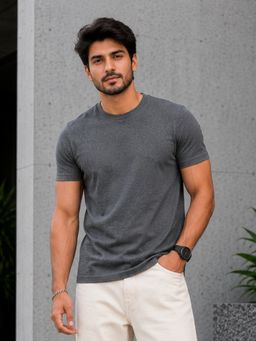 Parcel Yard - Grey Half Sleeve Round Neck Plain T-Shirt for Men