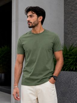 Parcel Yard - Green Half Sleeve Round Neck Plain T-Shirt for Men