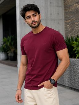 Parcel Yard - Purple Half Sleeve Round Neck Plain T-Shirt for Men