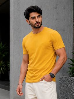 Parcel Yard - Yellow Half Sleeve Round Neck Plain T-Shirt for Men