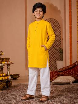 KiddoPanti - Yellow Solid Rayon Regular Kurta and Pyjama