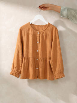 Maaesa - Orange Solid Cotton Regular Top