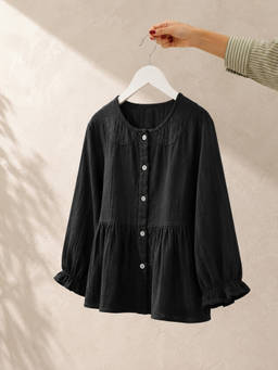 Maaesa - Black Solid Cotton Regular Top