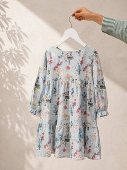 Maaesa - Blue Printed Cotton Regular Dress