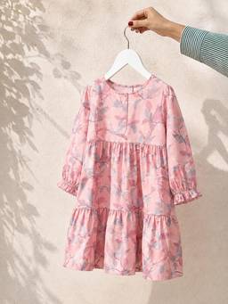 Maaesa - Pink Printed Cotton Regular Dress