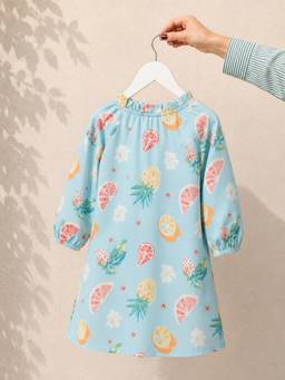 Maaesa - Blue Printed Cotton Regular Dress