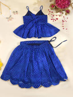 Little Panda - Blue Stripes Kota Regular Peplum Top and Skirt