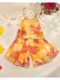 Little Panda - Yellow Floral Kota Regular Kurta and Palazzo