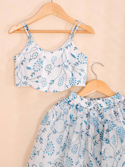Little Panda - Blue Floral Kota Regular Top and Skirt