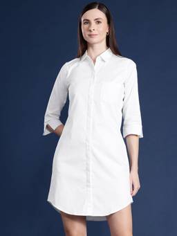 Hancock - Women White Solid Shirt Style Dress