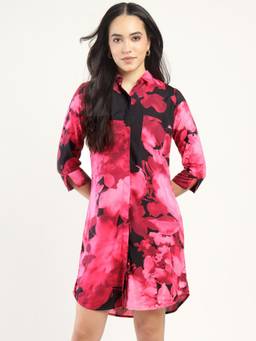 Hancock - Women Pink Floral Printed Shirt Style Dress