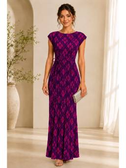 BONICA CLOTHING - Women Purple Floral Printed Dress with Belt