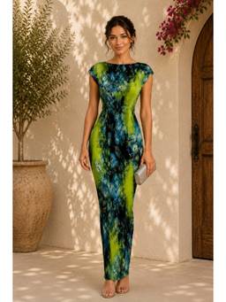 BONICA CLOTHING - Women Green Floral Printed Dress with Belt