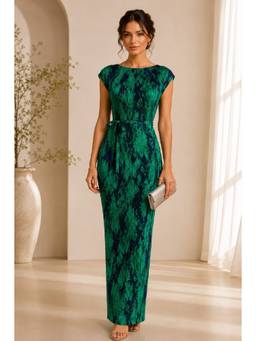 BONICA CLOTHING - Women Green Printed Dress with Belt