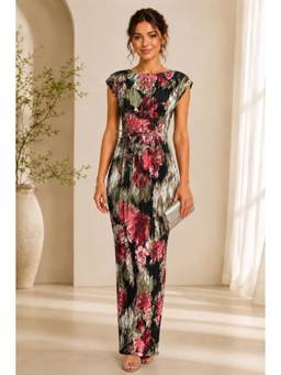 BONICA CLOTHING - Women Multi-Color Floral Printed Dress with Belt